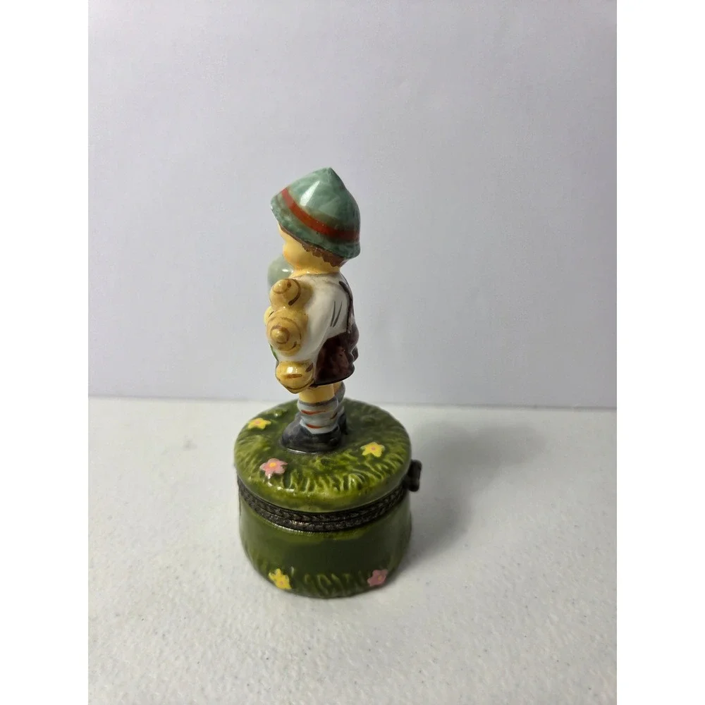 Porcelain Trinket Box Bavarian Boy Lederhosen Beer Stein Limoges Style‎